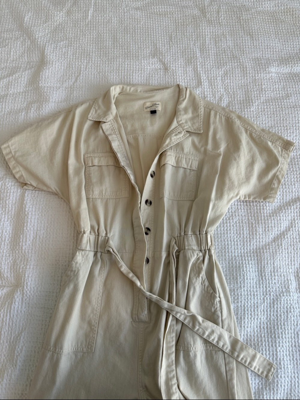 Universal Thread Cream Short-Sleeve Utility Jumpsuit with Waist Tie